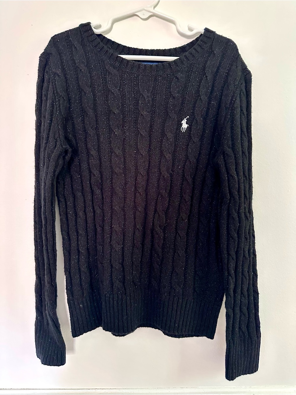 Ralph Lauren Girls M Cable Knit Black Sweater Sparkle